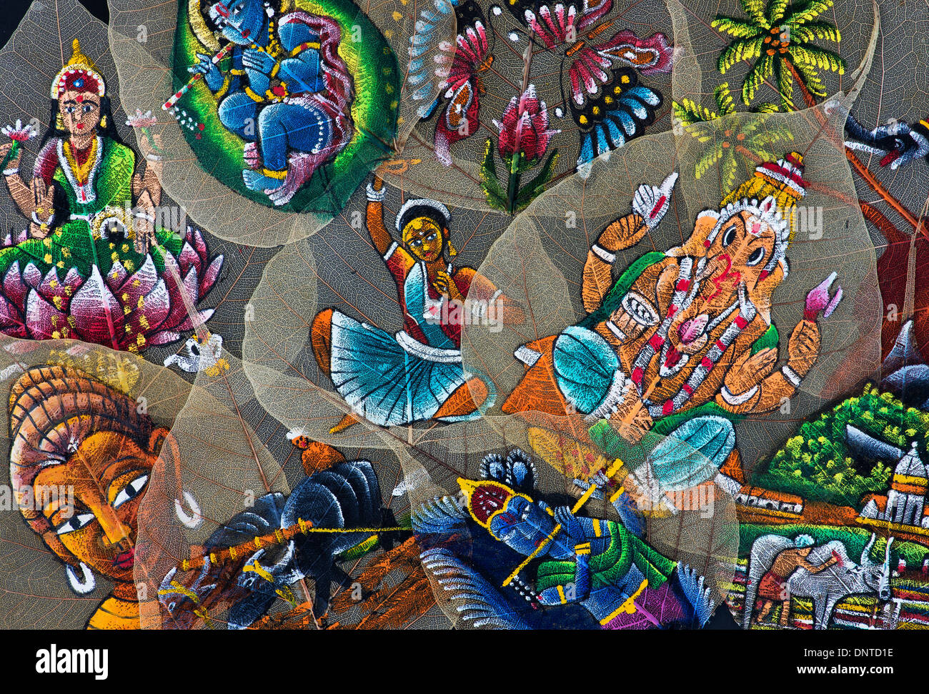 Hand Painted Indian designs on a Sacred Fig tree leaves / Bodhi tree