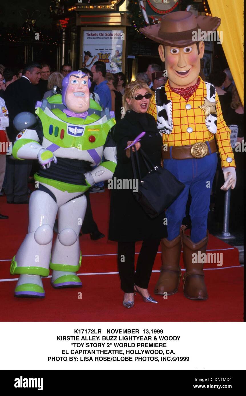 Nov. 13, 1999 - K17172LR   NOVEMBER  13,1999.KIRSTIE ALLEY, BUZZ LIGHTYEAR & WOODY.''TOY STORY 2'' WORLD PREMIERE.EL CAPITAN THEATRE, HOLLYWOOD, CA.. LISA ROSE/   1999(Credit Image: © Globe Photos/ZUMAPRESS.com) Stock Photo