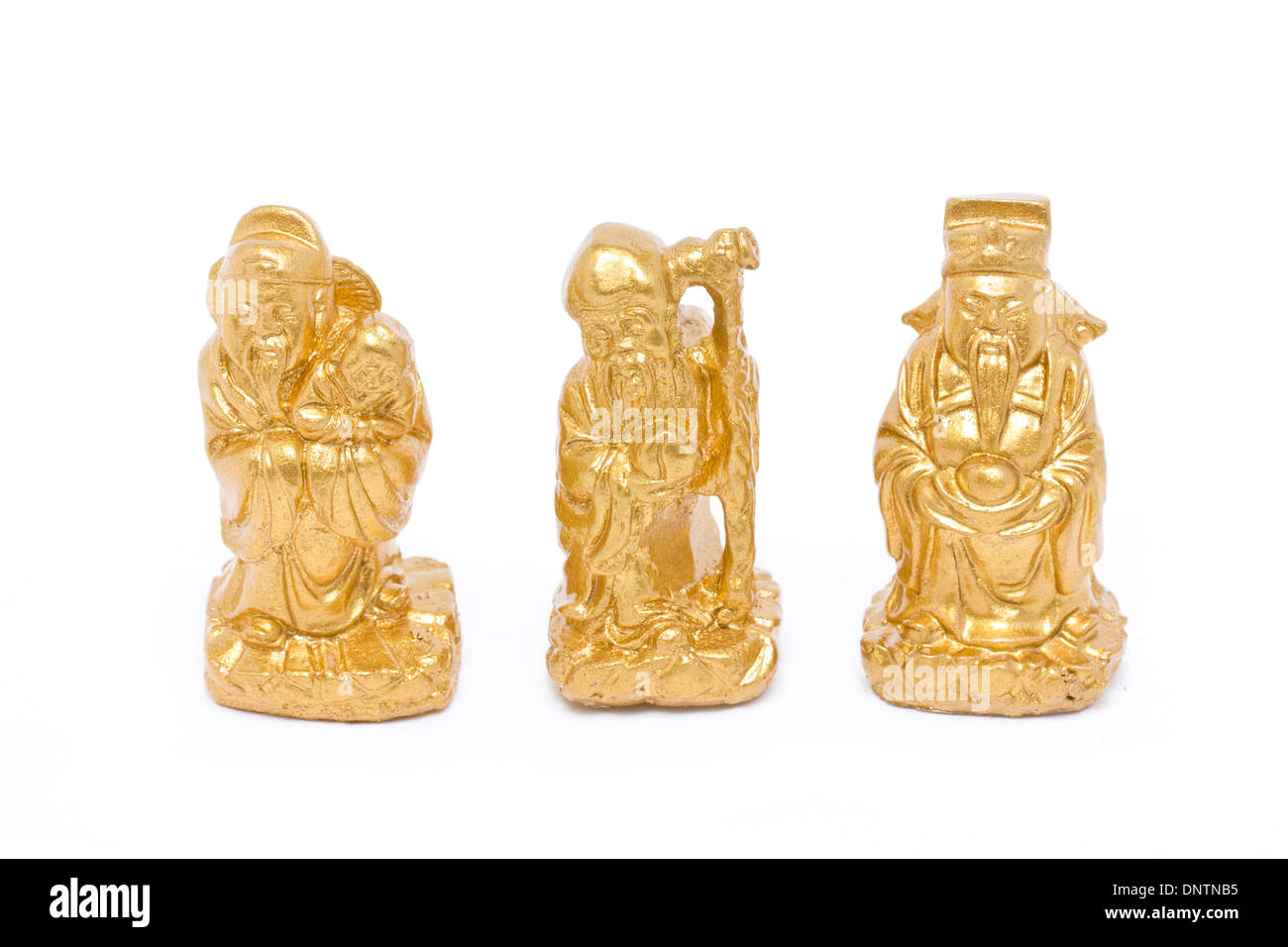 Fu Lu Shou, Chinese lucky god graven image (meaning more lucky, wealth and long life). Stock Photo