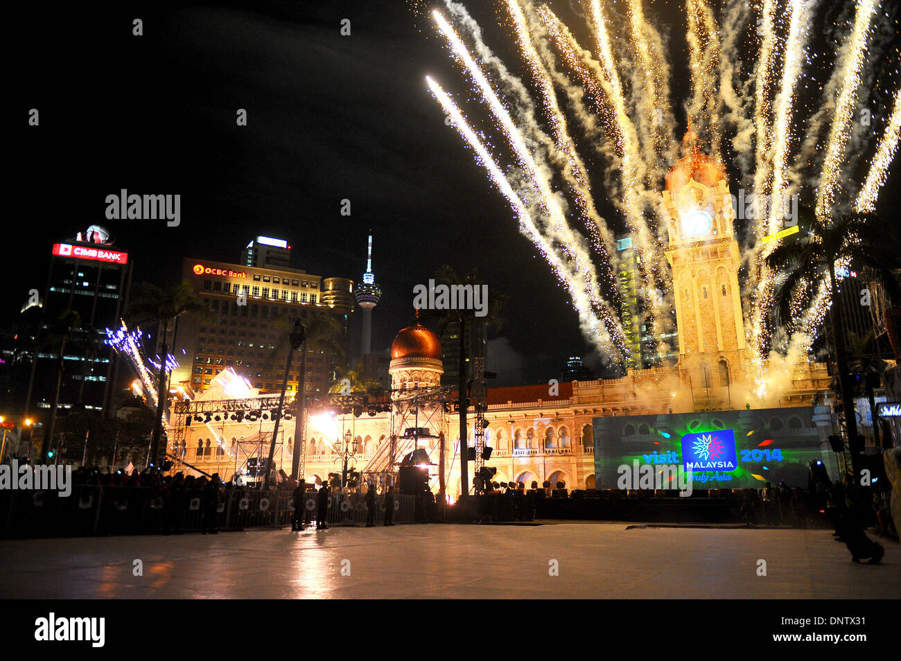 Kuala Lumpur, MYS, . 4th Jan, 2014. Fireworks and 3D mapping decorates