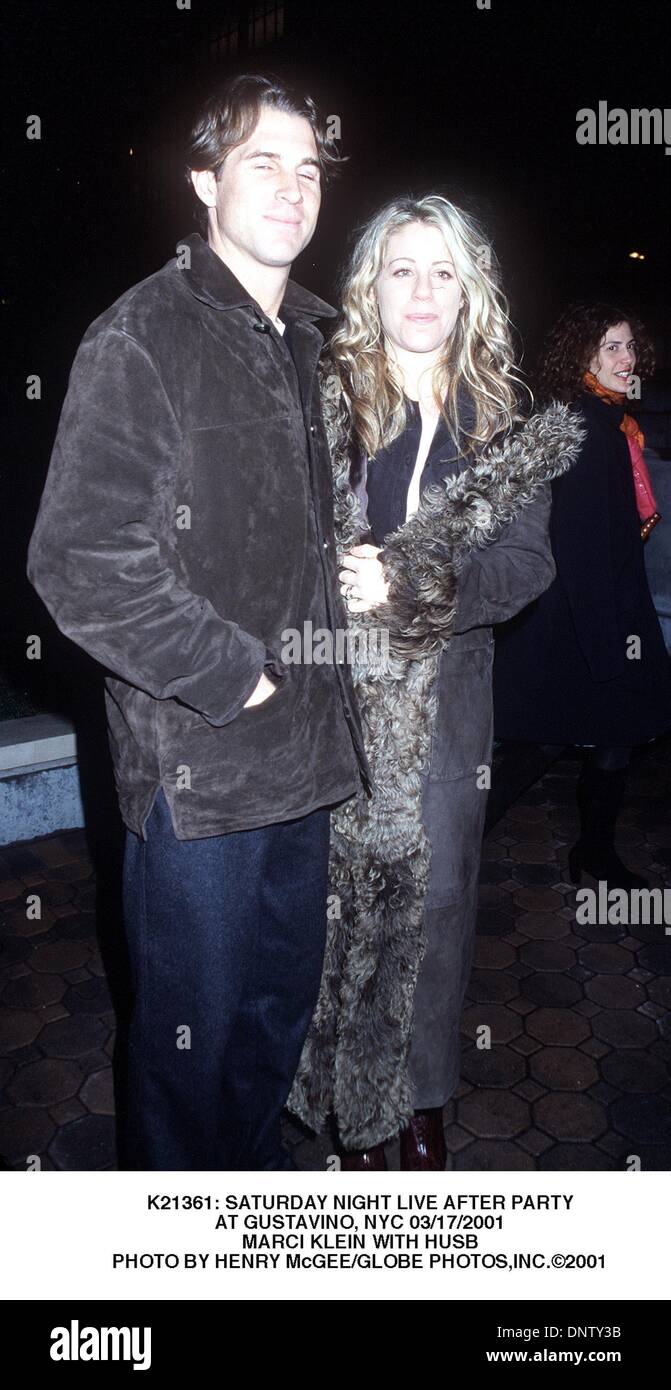 Mar. 17, 2001 - K21361: SATURDAY NIGHT LIVE AFTER PARTY.AT GUSTAVINO, NYC 03/17/2001.MARCI KLEIN WITH HUSB. HENRY McGEE/   2001(Credit Image: © Globe Photos/ZUMAPRESS.com) Stock Photo