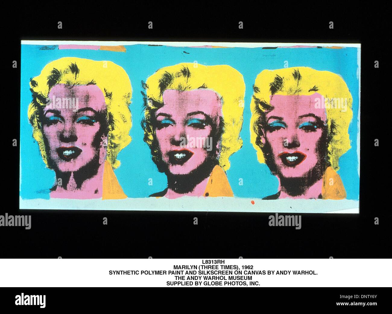 May 3, 2001 - L8313RH.MARILYN (THREE TIMES), 1962.SYNTHETIC POLYMER PAINT AND SILKSCREEN ON CANVAS BY ANDY WARHOL..THE ANDY WARHOL MUSEUM.SUPPLIED BY (Credit Image: © Globe Photos/ZUMAPRESS.com) Stock Photo