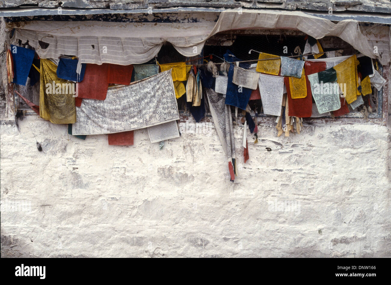Wall with scriptures in Lhasa, Tibet, China Stock Photo
