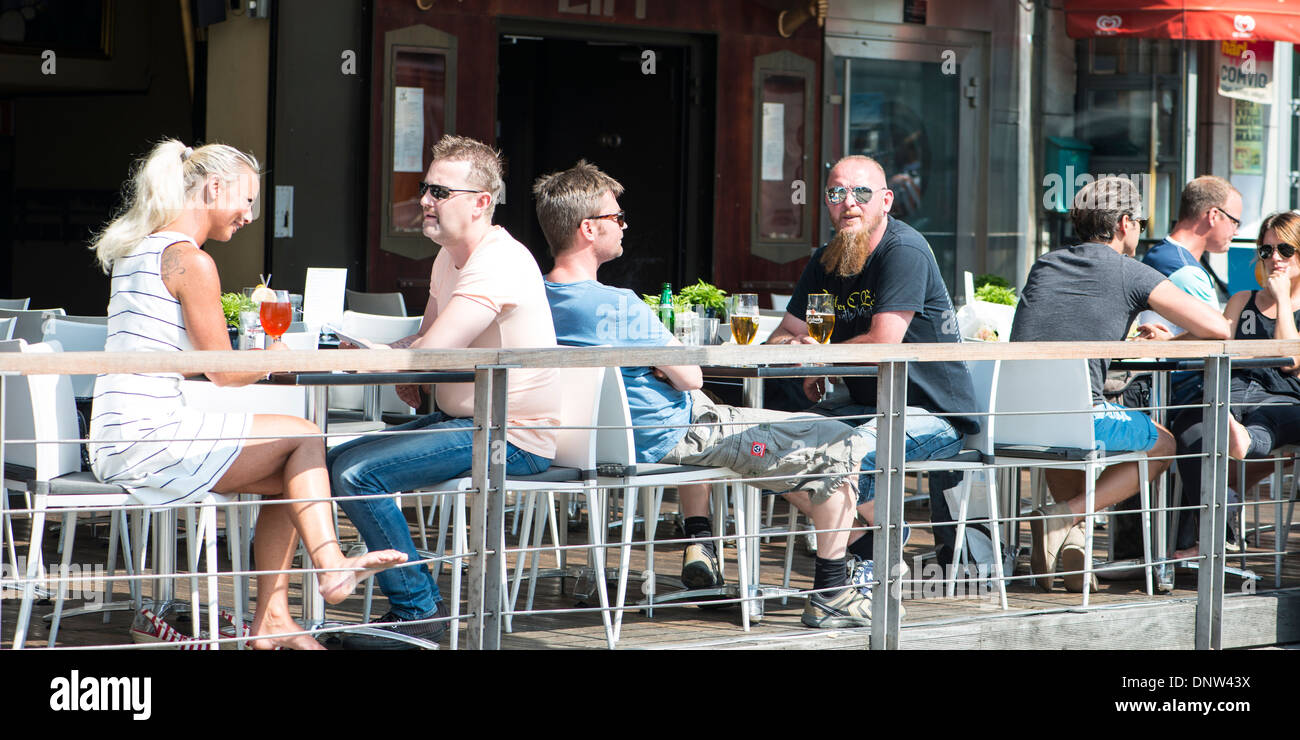 Patrons in outdoor cafe, Gothenberg, Sweden Stock Photo