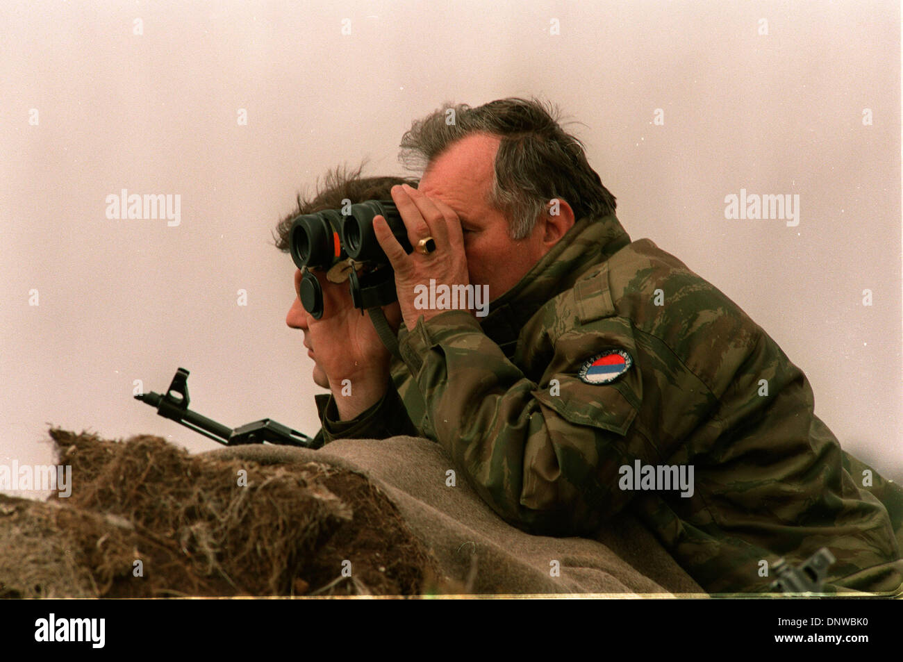FILE PHOTO - Fugitive Bosnian Serb war crimes suspect RATKO MLADIC has been arrested in Serbia after 16 years on the run.  Mladic, 69, was found in the village of Lazarevo in northern Serbia where had been living under an assumed name. He faces charges over the massacre of at least 7,500 Bosnian Muslim men and boys at Srebrenica in 1995.  PICTURED:  Apr. 16, 1994 - Gorazde, Bosnia  Stock Photo
