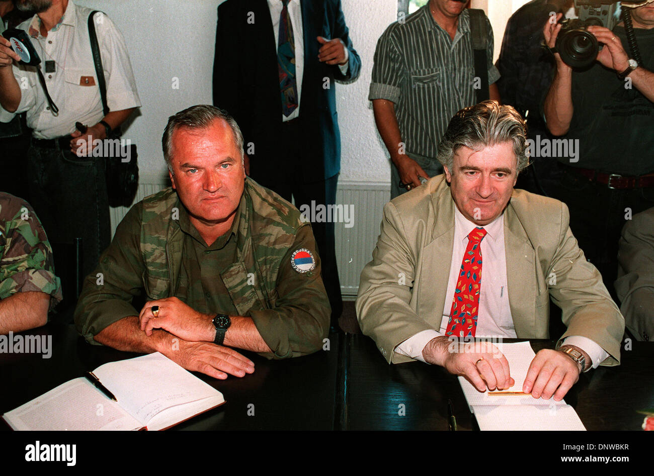 FILE PHOTO - Fugitive Bosnian Serb war crimes suspect RATKO MLADIC has been arrested in Serbia after 16 years on the run.  Mladic, 69, was found in the village of Lazarevo in northern Serbia where had been living under an assumed name. He faces charges over the massacre of at least 7,500 Bosnian Muslim men and boys at Srebrenica in 1995.  PICTURED:  Jul. 02, 1995 - Pale, Bosnia and Stock Photo