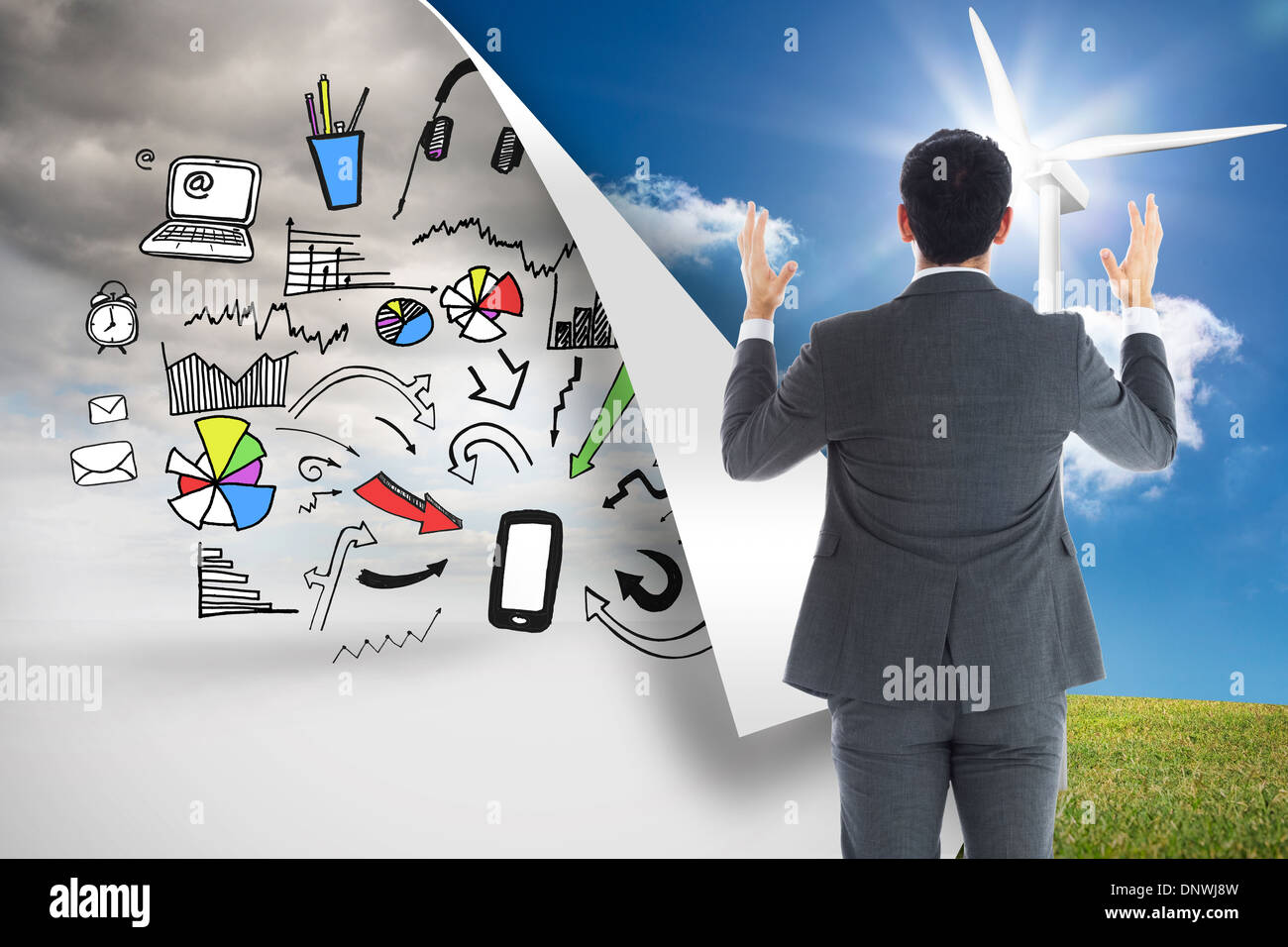 Composite image of businessman with arms raised Stock Photo - Alamy