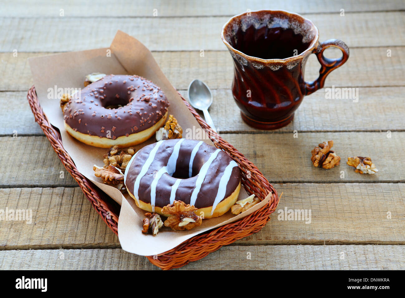 donuts with chocolate frosting, food closeup Stock Photo