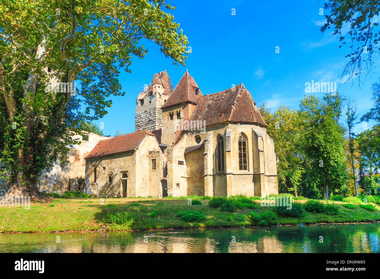 Pottendorf Castle and Gothic Church Ruins near Eisenstadt, Austria Stock Photo