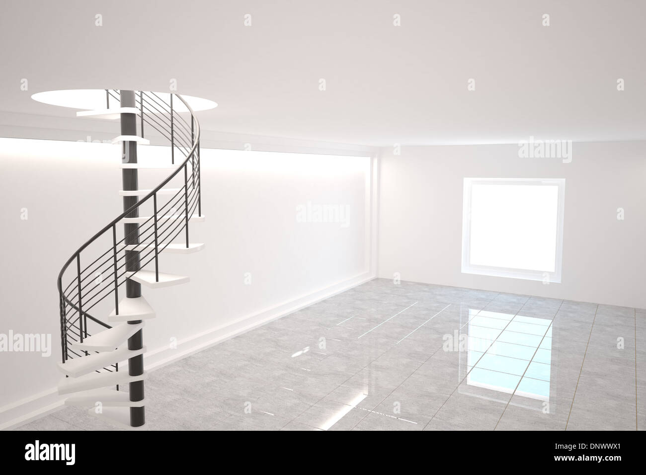 Digitally generated room with winding stairs Stock Photo