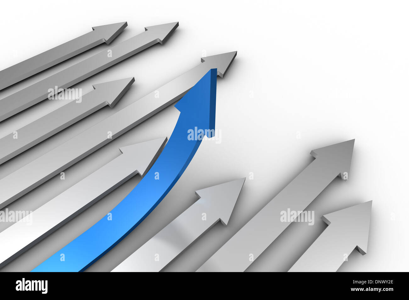 Blue arrow pointing up from grey arrows Stock Photo Alamy
