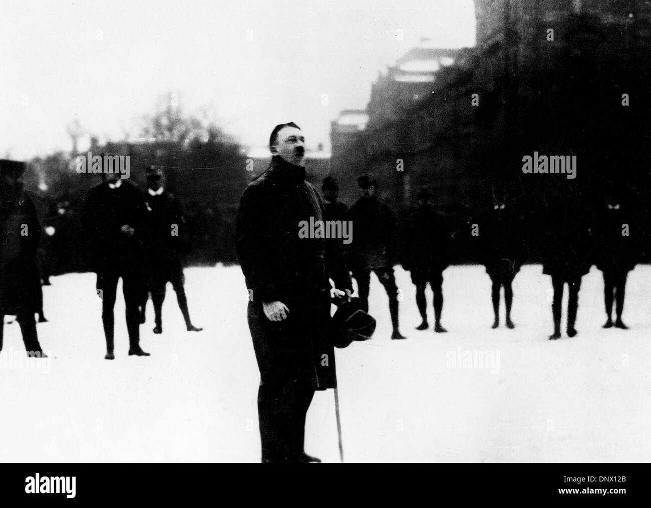 Feb. 28, 1923 - Munich, Germany - Nazi leader and Fuhrer of Germany ADOLF HITLER (1889-1945) speaking at first meeting of standard flag bearers in Munich.(Credit Image: © KEYSTONE Pictures/ZUMAPRESS.com) Stock Photo