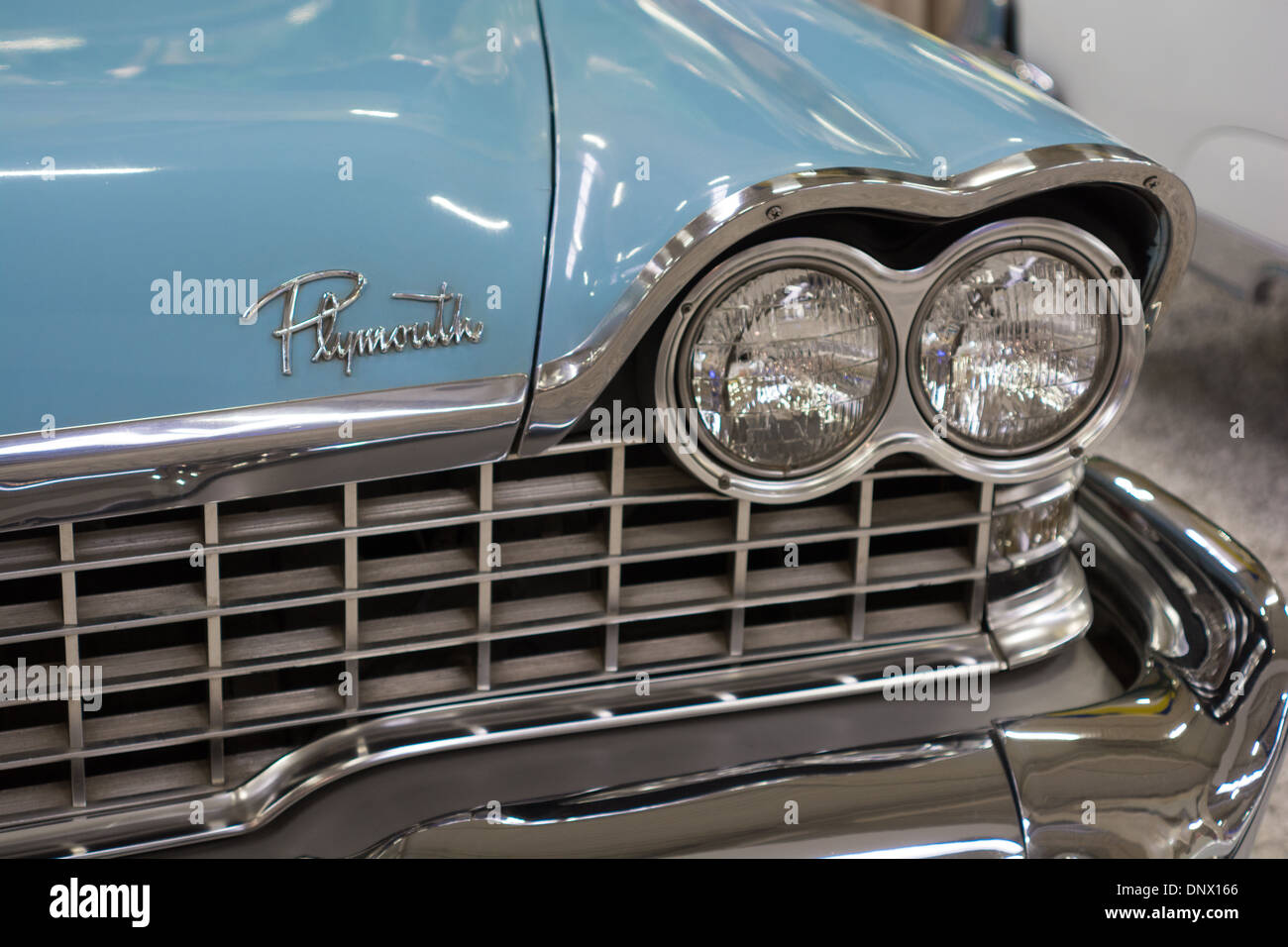 Front end detail from a fifties Plymouth Fury in display at Technik and Auto Museum Sinsheim Stock Photo