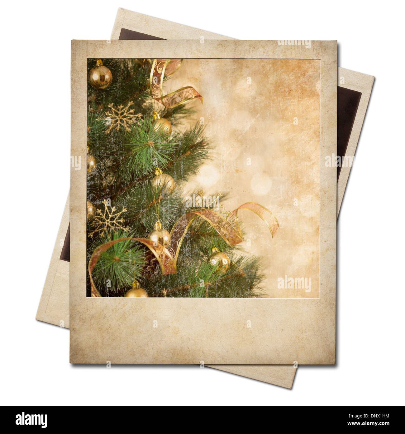 Christmas tree polaroid old photo frame Stock Photo