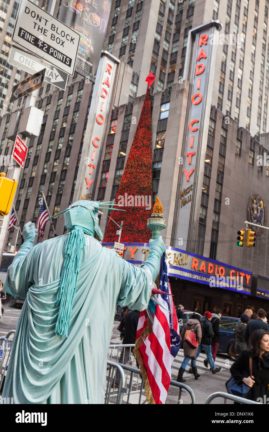 Statue of Liberty mime near Radio City Music Hall, Rockefeller Center