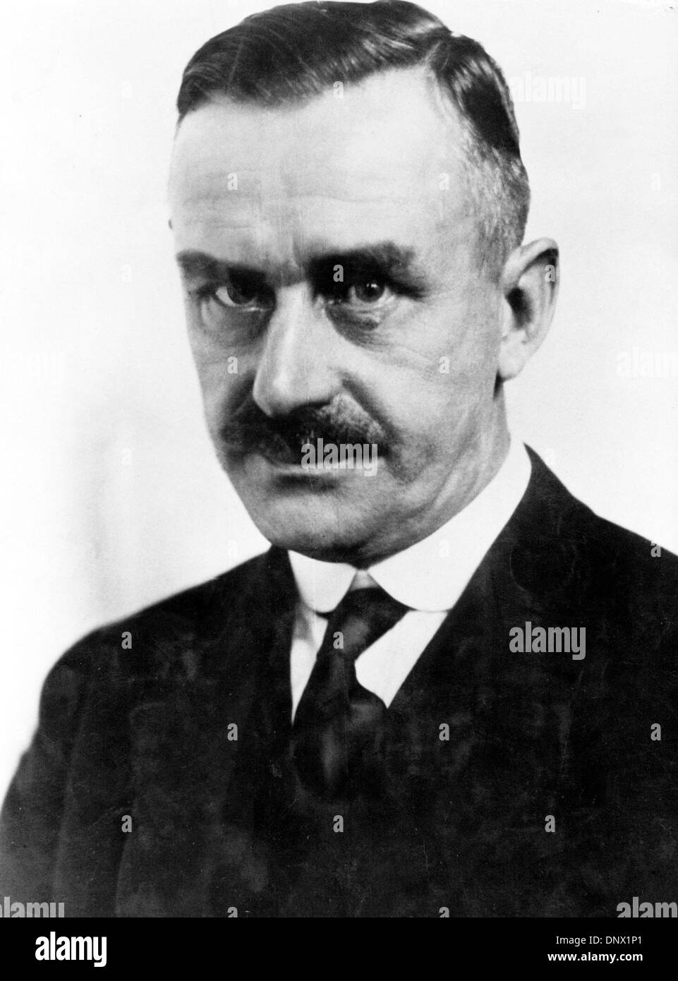 Jan. 1, 1930 - Berlin, Germany - German novelist and critic, one of the most important figures in early 20th-century literature, THOMAS MANN whose novels explore the relationship between the exceptional individual and his or her environment. Mann was influenced by two German philosophers, Arthur Schopenhauer and Friedrich Nietzsche, although he rejected the ideas of the latter. Nov Stock Photo