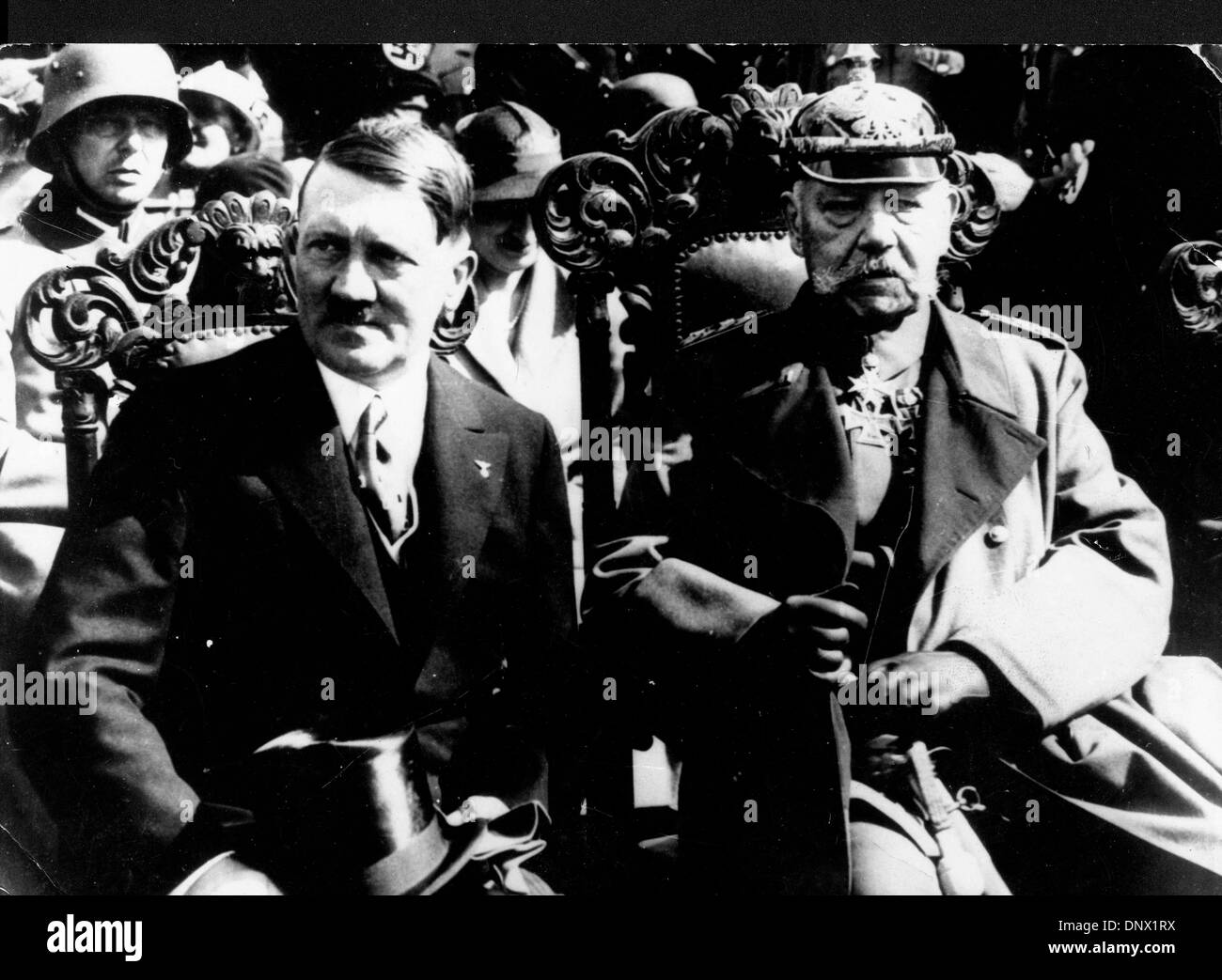 Aug 29, 1933; Berlin, Germany; ADOLF HITLER Imperial Chancellor of Germany and the leader of the Nazi Party with the President of Germany PAUL VON HINDENBURG. Adolf Hitler (April 20, 1889ÐApril 30, 1945) was the Fuhrer und Reichskanzler (Leader and Imperial chancellor) of Germany from 1933 to his death. He was leader of the National Socialist German Workers Party (NSDAP), better kn Stock Photo