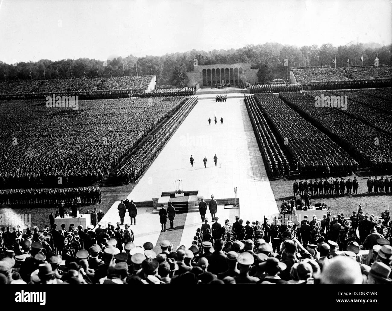 Sept. 14, 1936 - Nuremberg, Germany - More than 100,000 Nazi supporters gather in Nuremberg, Germany, for a Nazi rally in 1936. (Credit Image: © KEYSTONE Pictures USA/ZUMAPRESS.com) Stock Photo