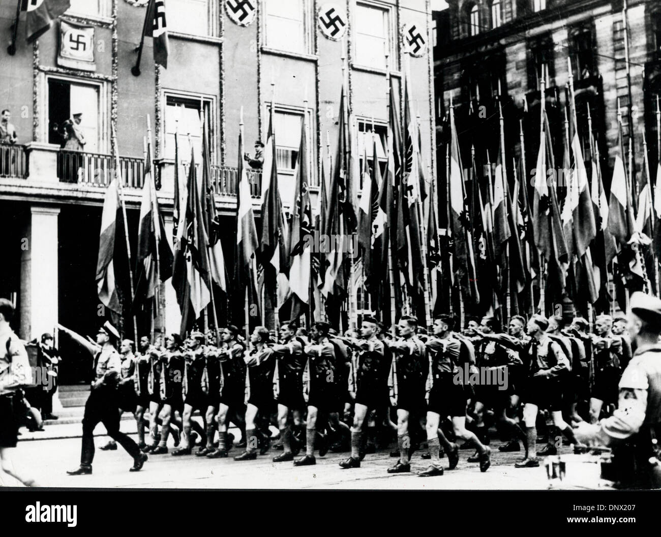 Jan. 25, 1938 - Nuremberg, Germany - German Youth march through the streets at a Nazi congress in Nuremberg. (Credit Image: © KEYSTONE Pictures USA/ZUMAPRESS.com) Stock Photo
