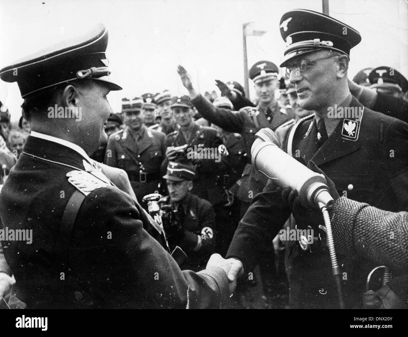 March 28, 1938 - Vienna, Austria - Nazi leader and President of the Reichstage, HERMANN GOERING greeted by Dr. ARTHUR SEYSS-INQUART of Austria, on his arrival at the Reich's Bridge, Vienna, to take part in the Nazi plebiscite campaign in 1938. (Credit Image: © KEYSTONE Pictures/ZUMAPRESS.com) Stock Photo