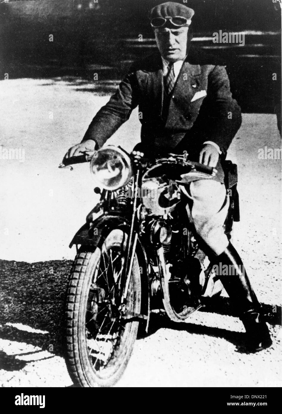 March 8, 1939 - Rome, Italy - BENITO MUSSOLINI (1883-1945) the Italian dictator and leader of the Fascist movement sitting on his motorcycle. (Credit Image: © KEYSTONE Pictures USA/ZUMAPRESS.com) Stock Photo