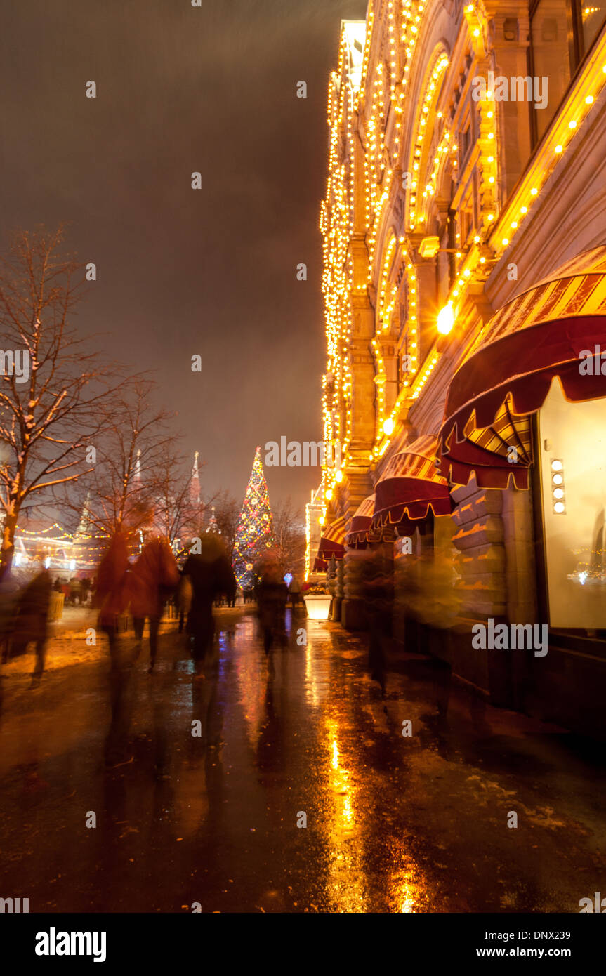 Christmas in Moscow, Russia. Red Square and Moscow state department store at night. Stock Photo