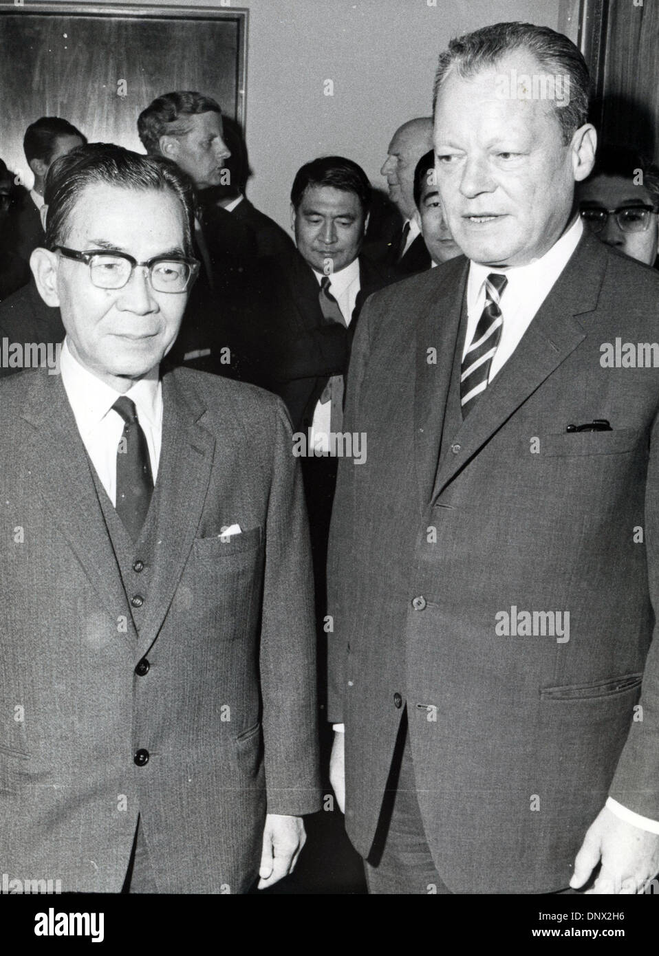 Sep 16, 1968 - Bonn, Germany - Japanese Foreign Prime Minister TAKEO MIKI (L) is greeted by Vice Chancellor of Germany WILLY BRANDT during Mr. Miki's official visit to Germany. (Credit Image: © KEYSTONE Pictures/ZUMAPRESS.com) Stock Photo