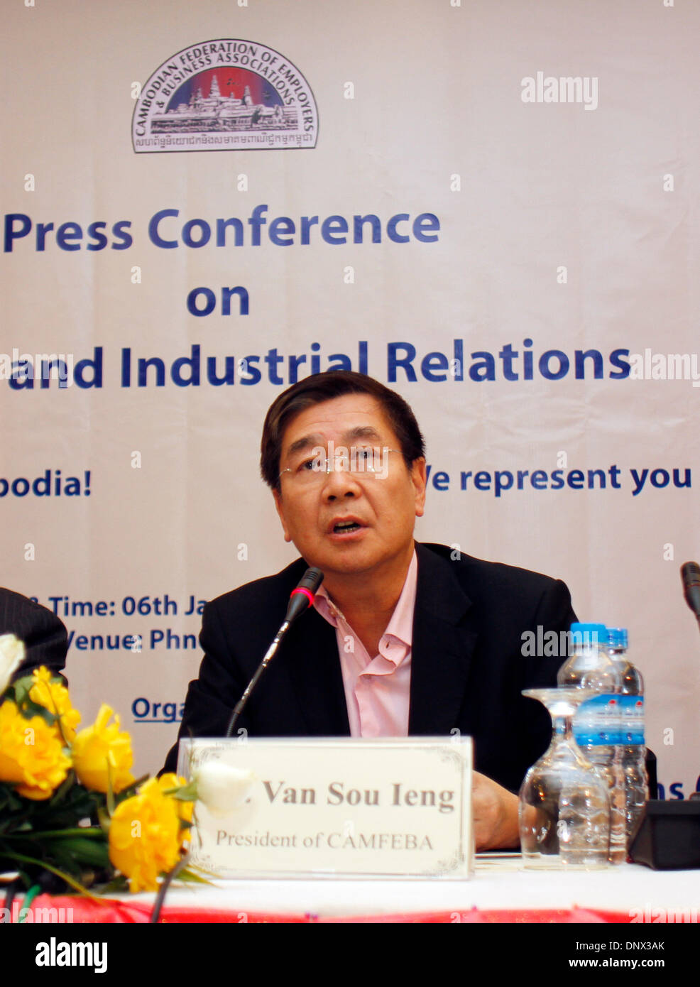 Phnom Penh, Cambodia. 6th Jan, 2014. Van Sou Ieng, President of the
