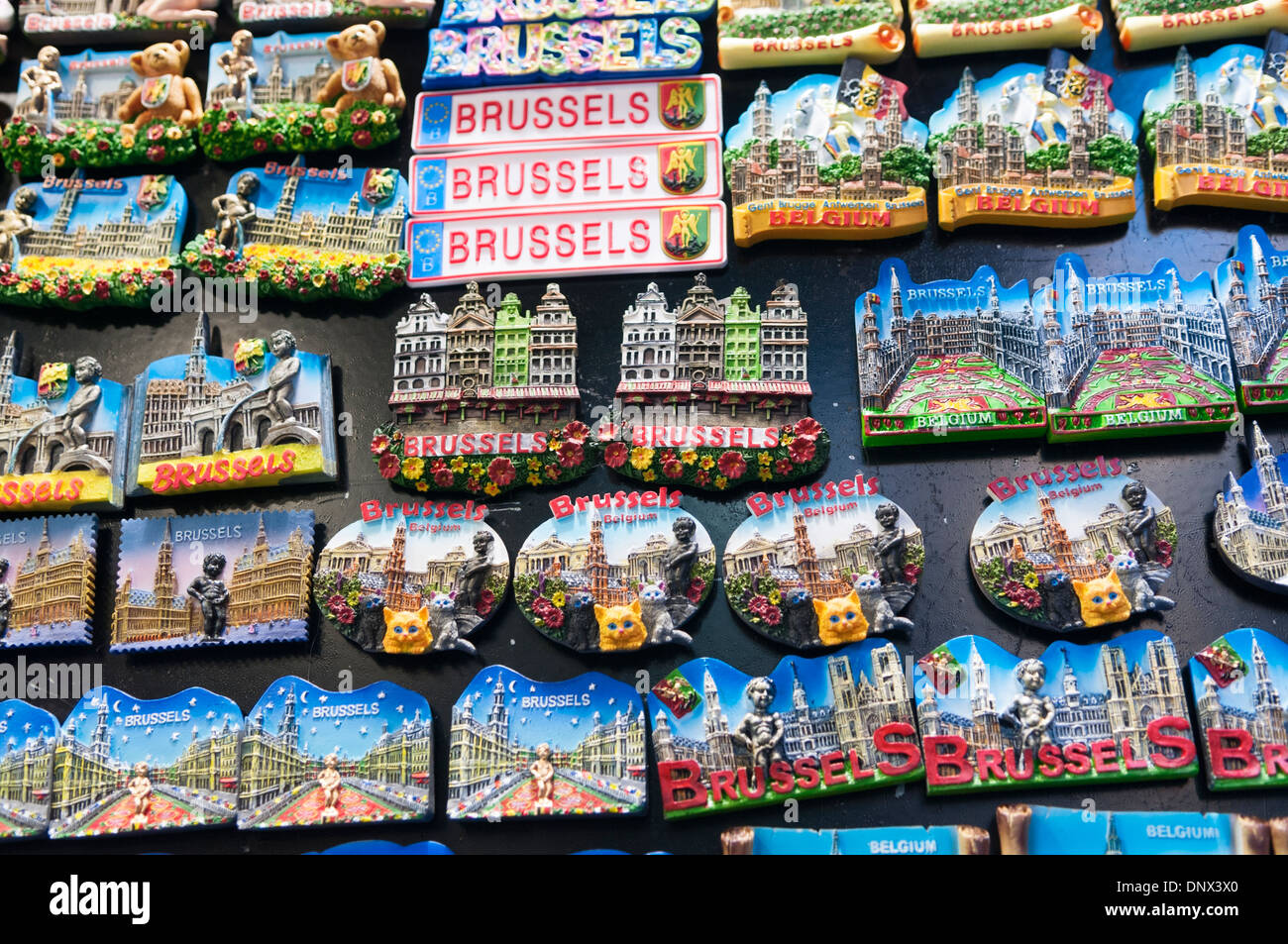 Souvenirs on sale near Grand Place Brussels Belgium Stock Photo