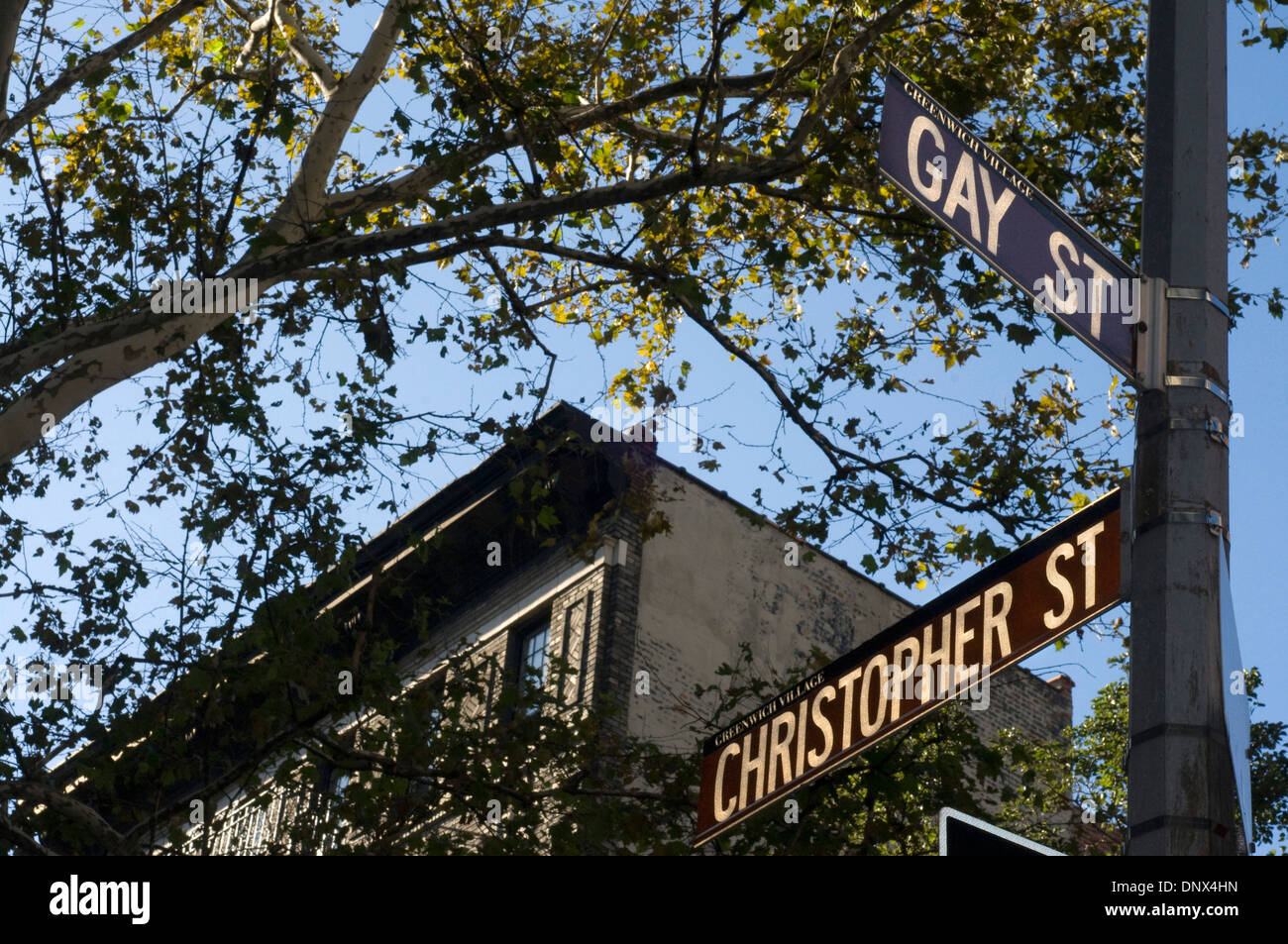 Gay Street in Greenwich Village. At the end of this tiny street in the St Christopher; 15; was until early 2009 the famous Oscar Wilde Bookshop bookstore specializing in gay themed on the world and served as a reference and resistance to the homosexual movement for many years; although Gay Street itself and attracts many curious only to photograph the sign; even sell postcards and pictures of the sign. Stock Photo