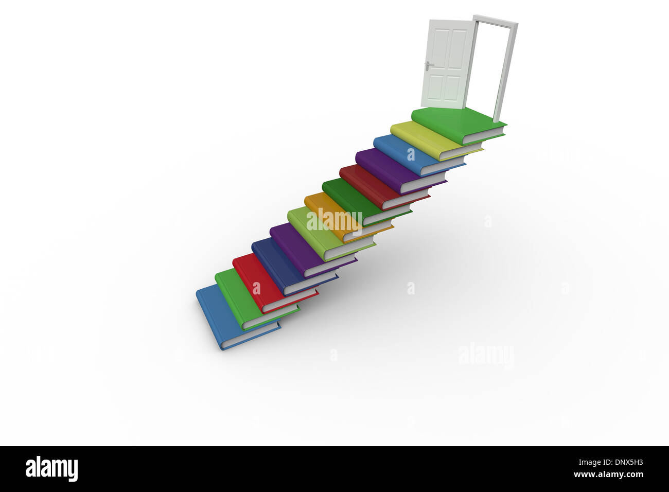 Steps made from books leading to open door Stock Photo - Alamy