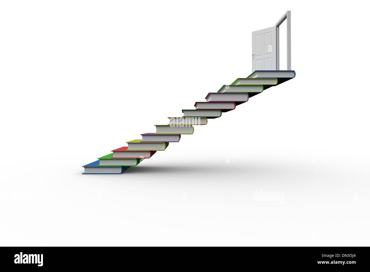 Steps made from books leading to open door Stock Photo - Alamy