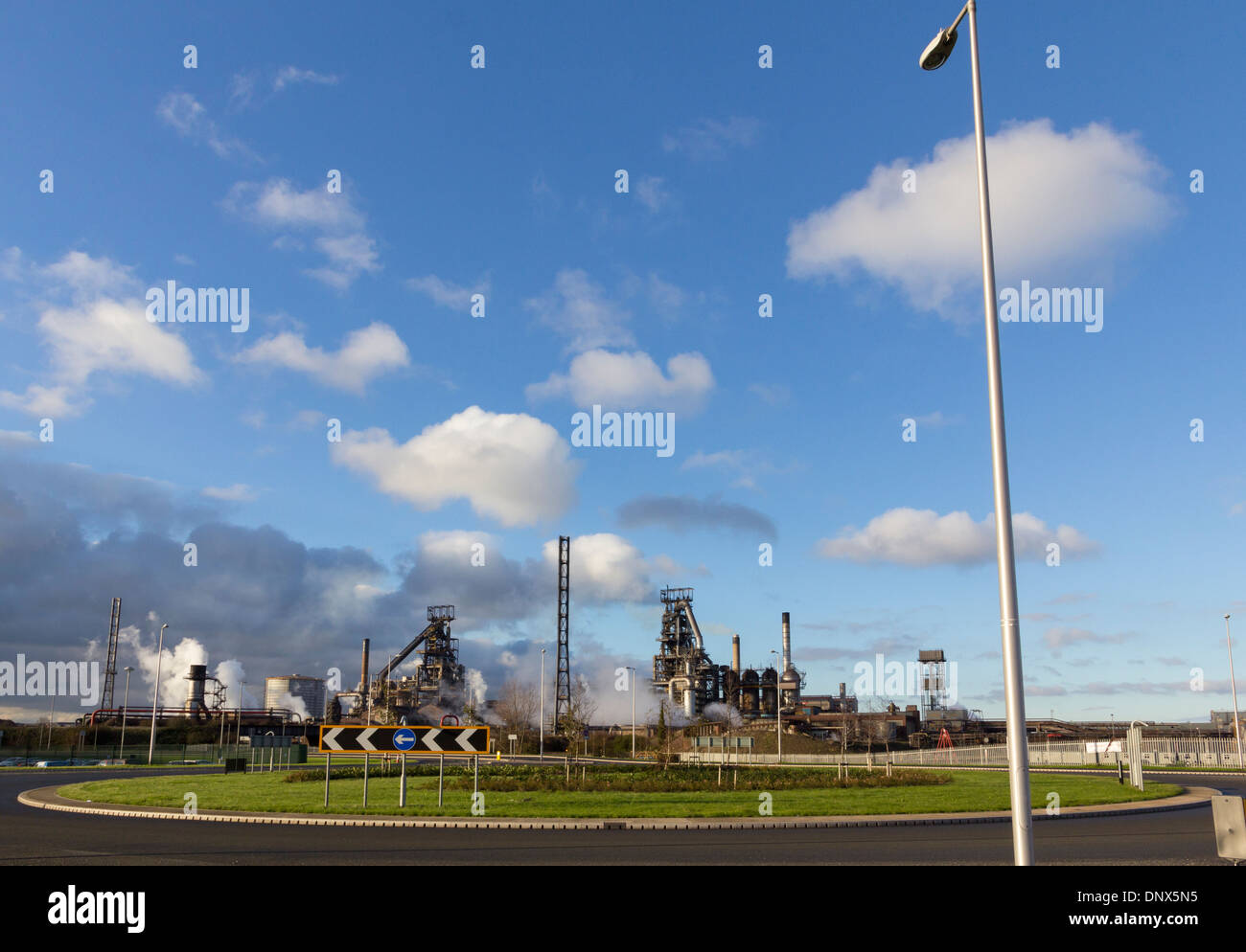 Port Talbot, Wales, UK - 20 November 2013: Port Talbot steelworks, West Glamorgan, Wales and the new A4241 Harbour Way Road Stock Photo