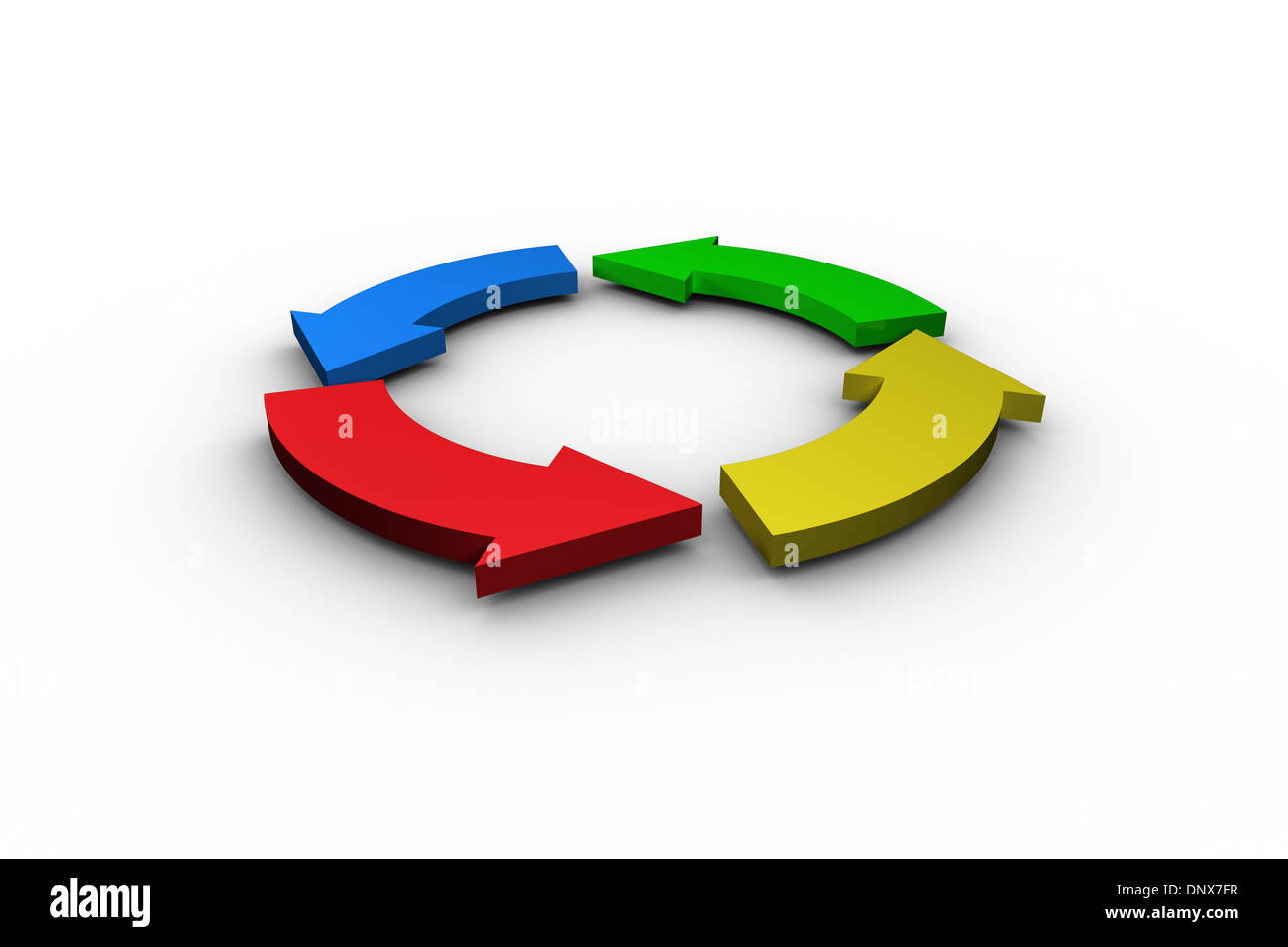 Blue red yellow and green arrow circle Stock Photo
