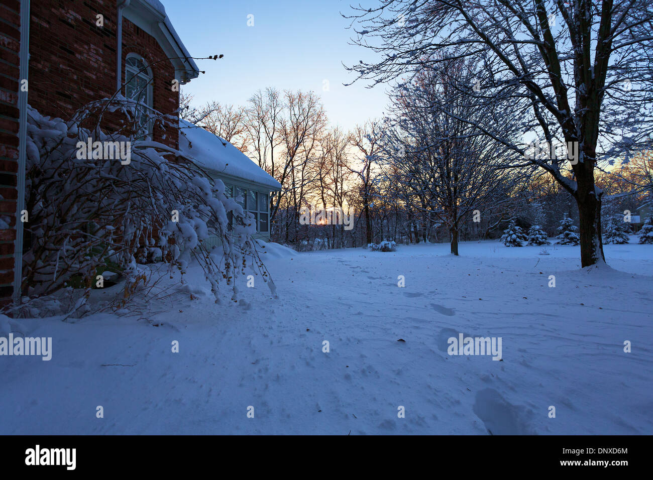 Winter snow storm in Indianapolis on Jan 6, 2014. Sunrises after a foot of snow on the ground