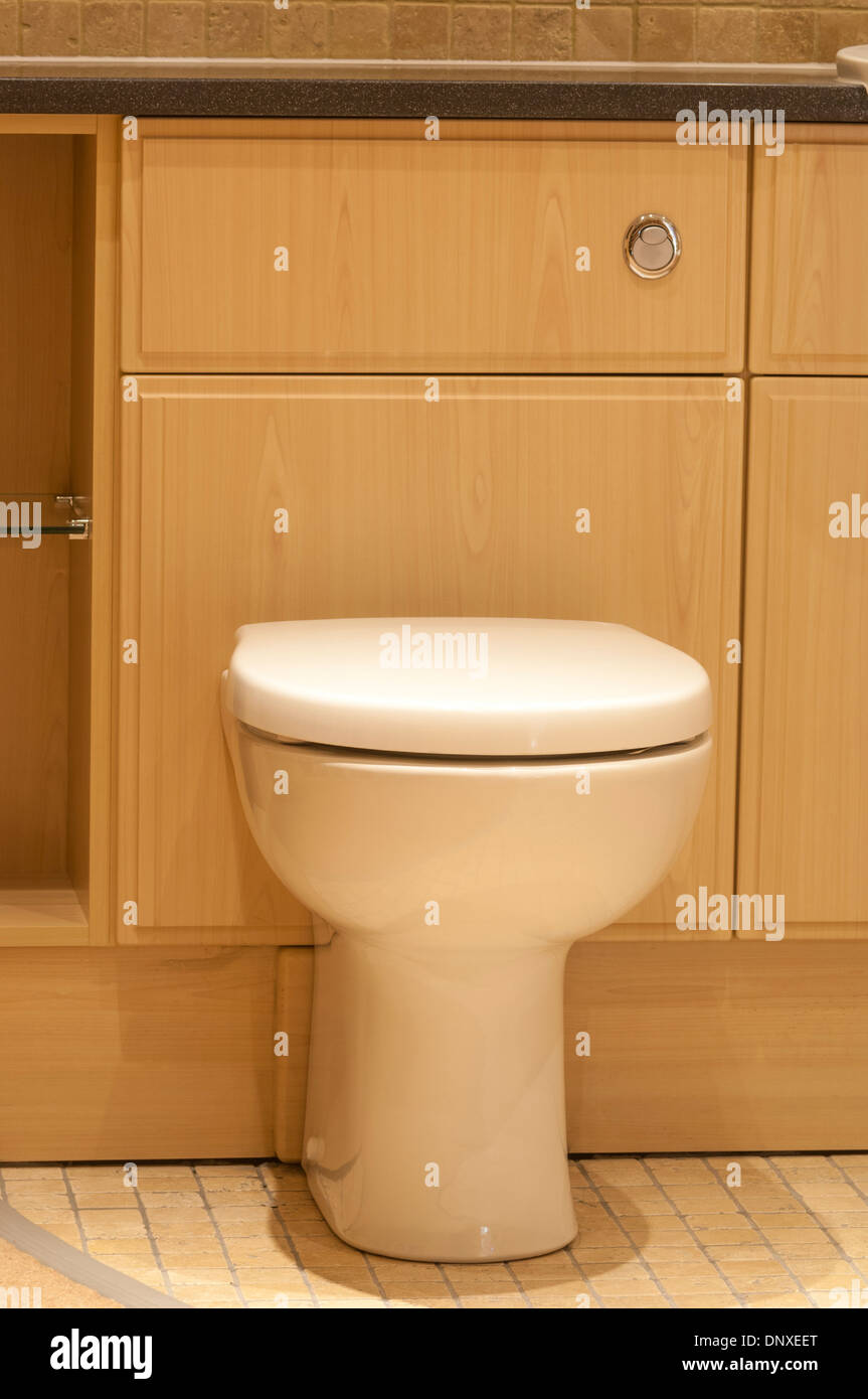 Toilet with lid and seat down Stock Photo