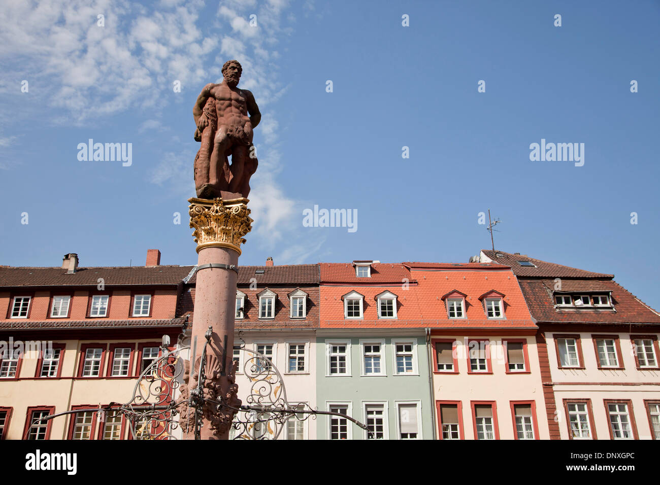 The marketplace with Hercules fountain in Heidelberg, Baden-Württemberg, Germany Stock Photo