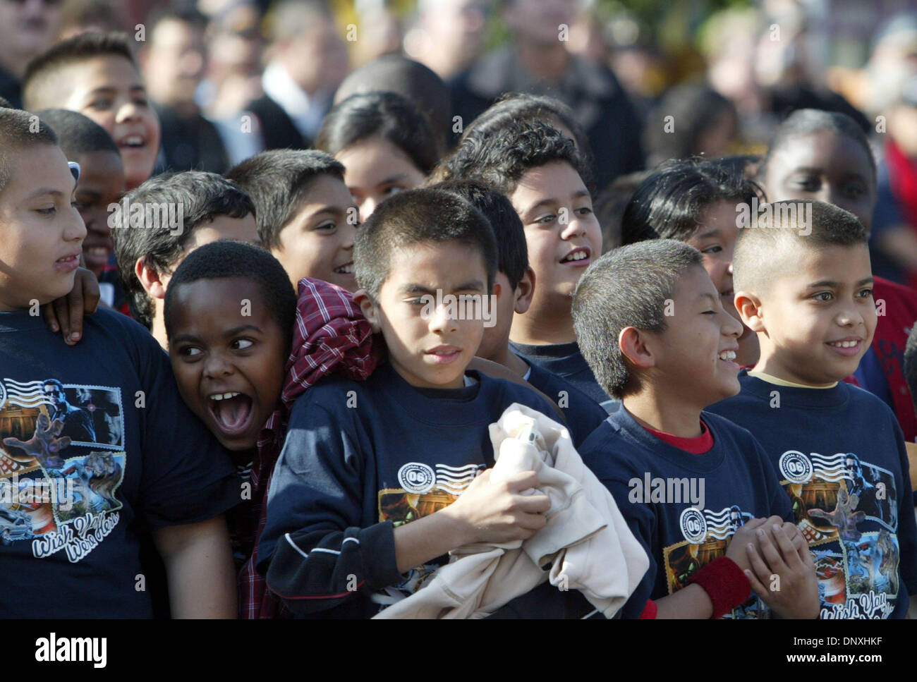Dec 14, 2005; Los Angeles, CA, USA;  (Second from left) 10 year old  RASHAM RUSH screams as he sees the  6,000-pound, 20-foot-tall 'King Kong' gorilla arrive at Universal Studios for the theme park's holiday celebration and release of the film 'King Kong'. Mandatory Credit: Photo by Armando Arorizo/ZUMA Press. (©) Copyright 2005 by Armando Arorizo Stock Photo