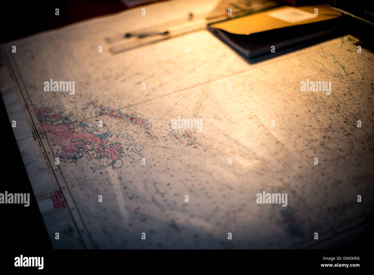 A ship's chart plots a course across Drake's Passage enroute to Antarctica from South America. Stock Photo