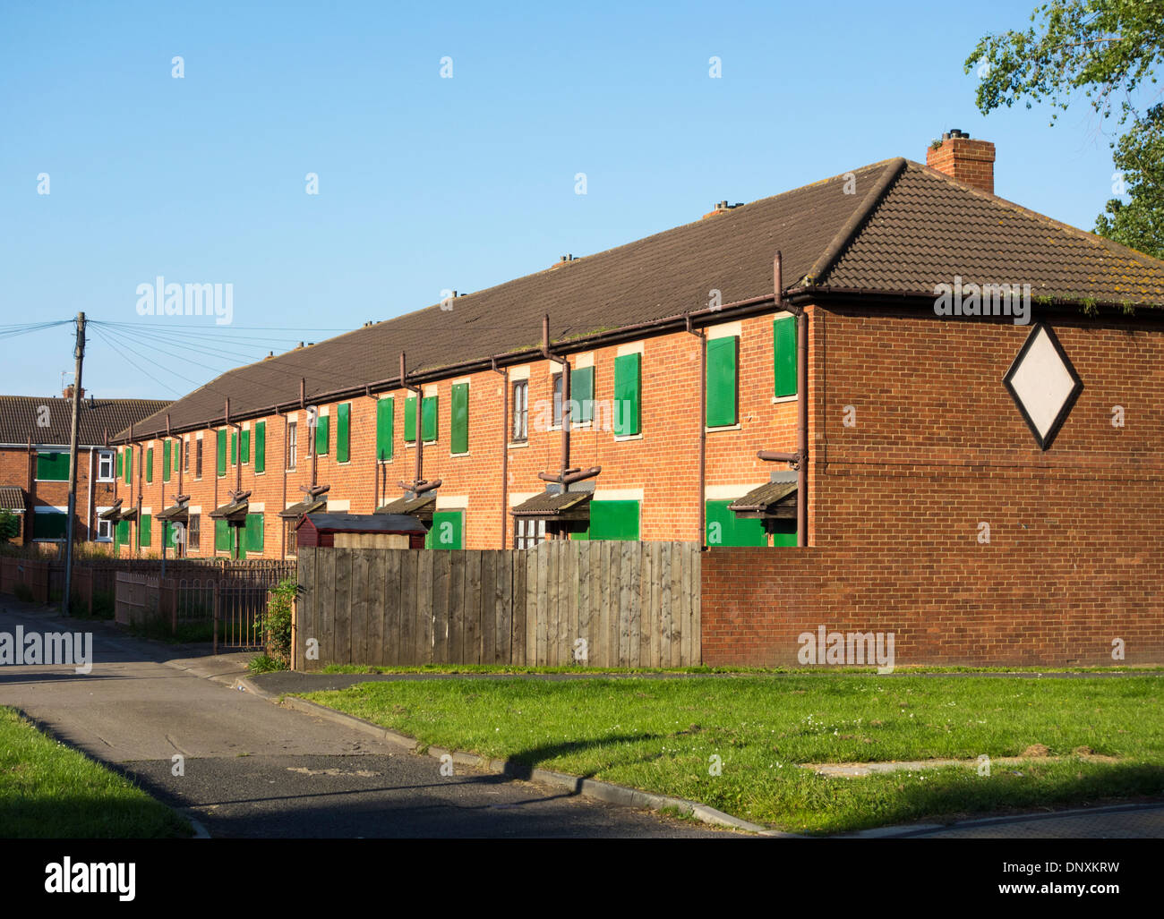 Boarded up council houses at Port Clarence, north east England, UK