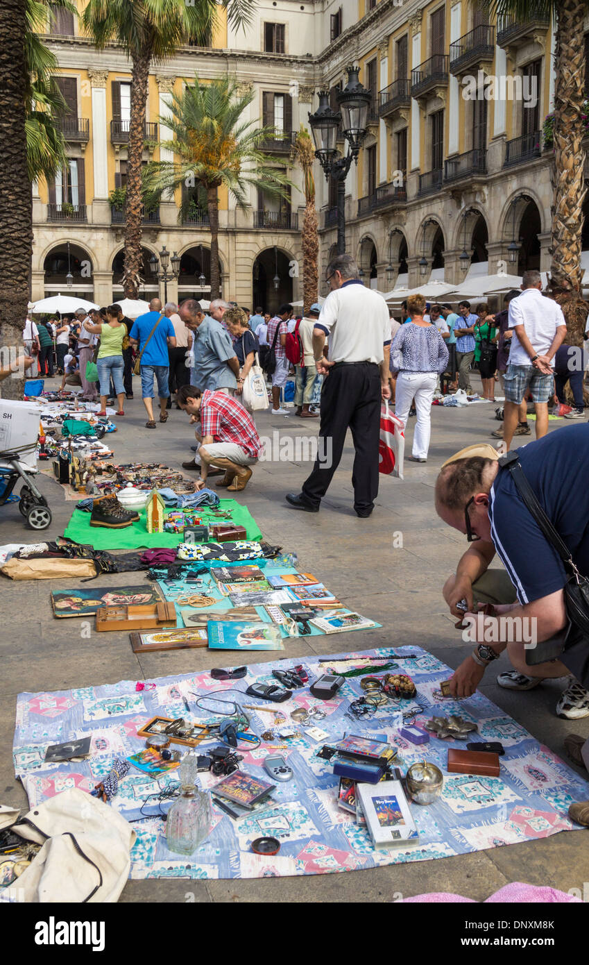 Sunday Flea market in Plaza Real in Barcelona, Spain Stock Photo - Alamy