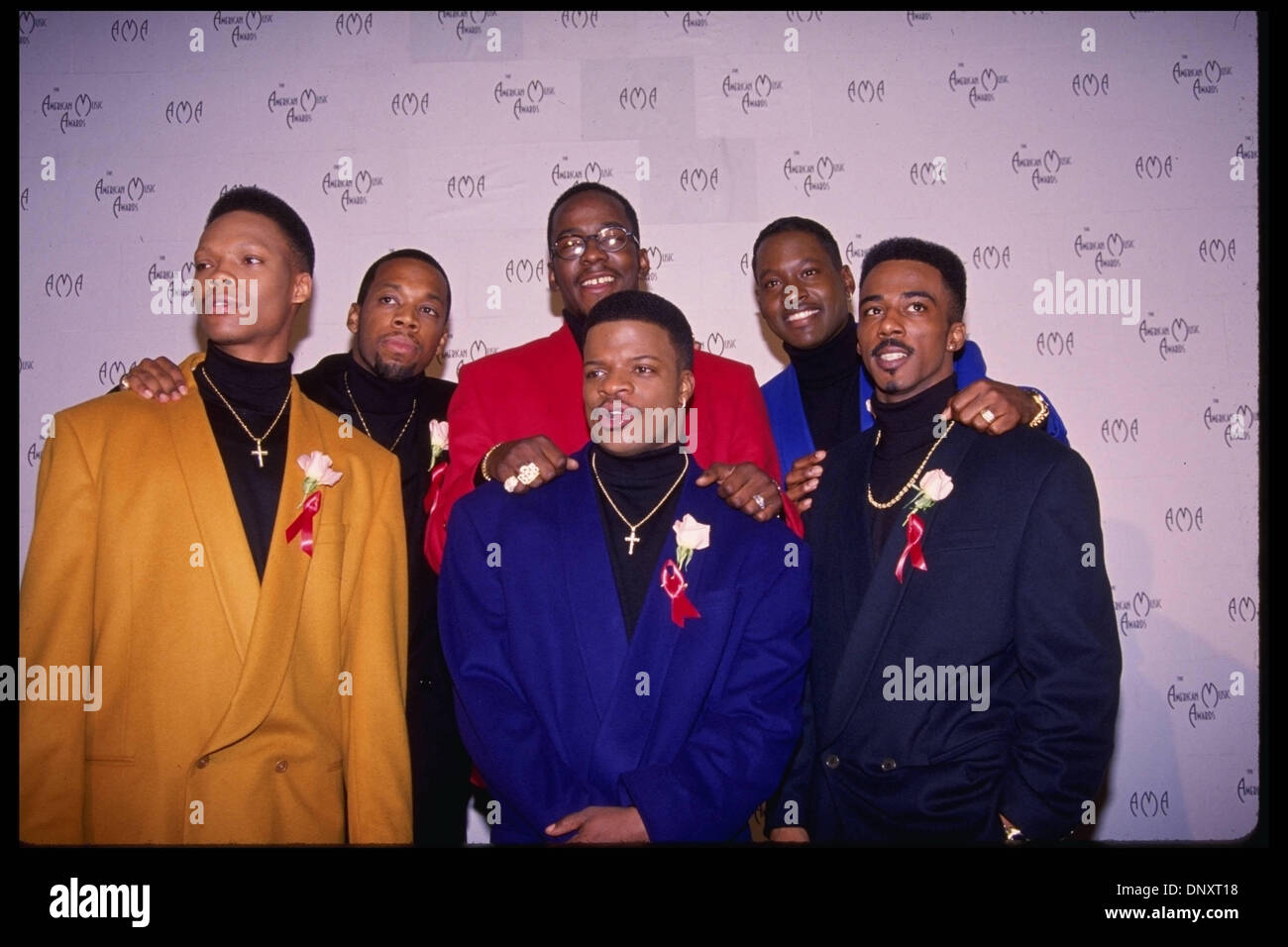 Hollywood, CA, USA; Bobby Brown and Pop group NEW EDITION attends the1994 American Music Awards. Mandatory Credit: Kathy Hutchins/ZUMA Press. (©) Kathy Hutchins Stock Photo