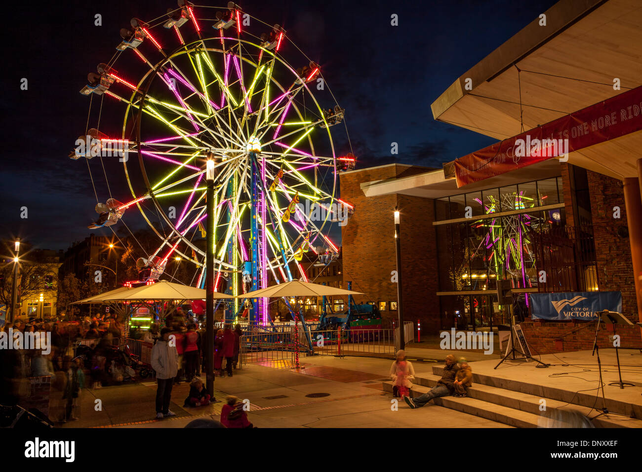 Ferris wheel at night during annual Victoria Christmas lightsVictoria