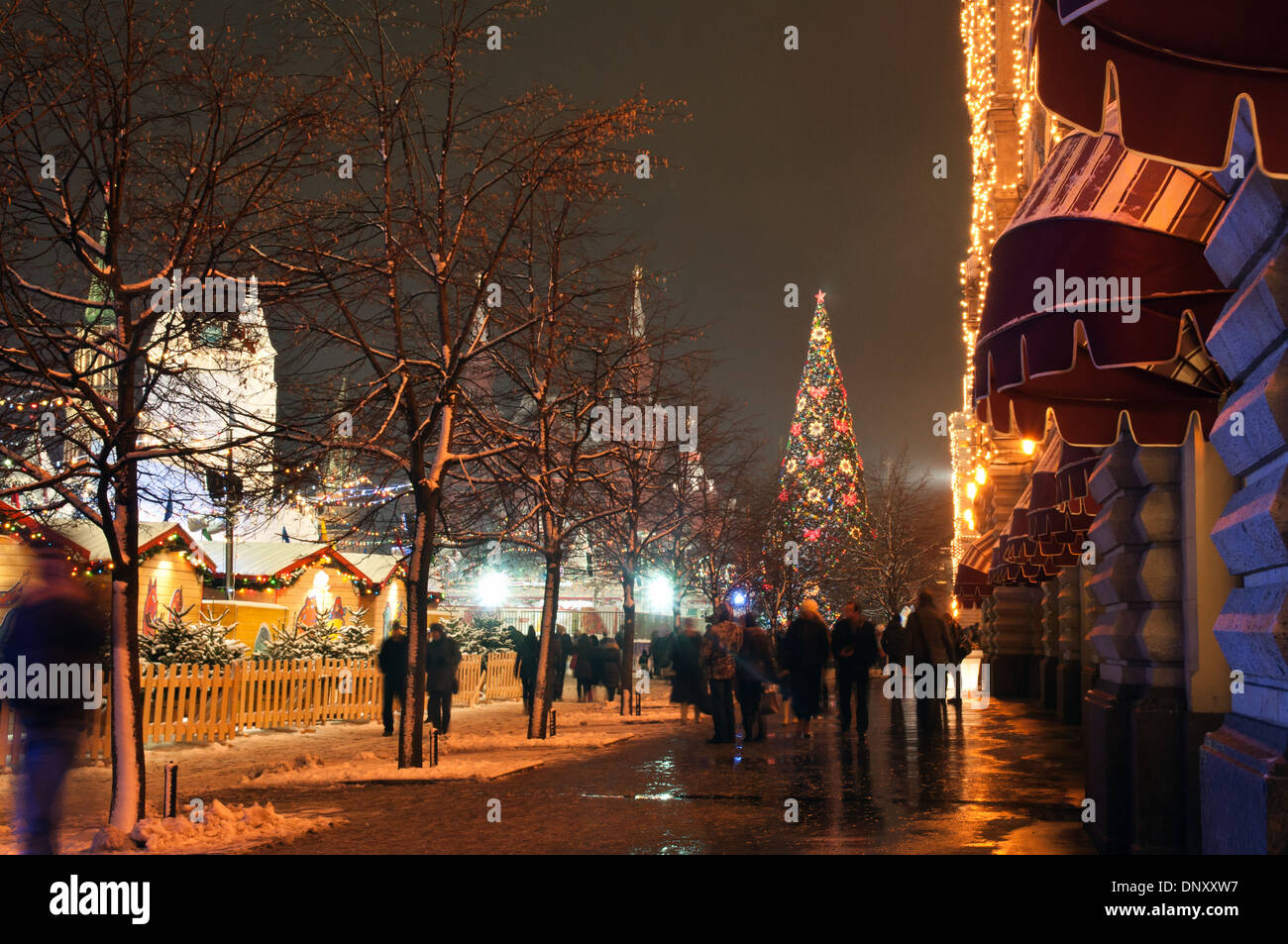 Christmas in Moscow, Russia. Red Square and Moscow state department store at night. Stock Photo