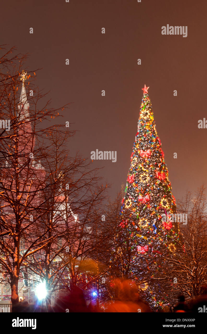 Christmas tree at the Red Square Moscow at night. Stock Photo
