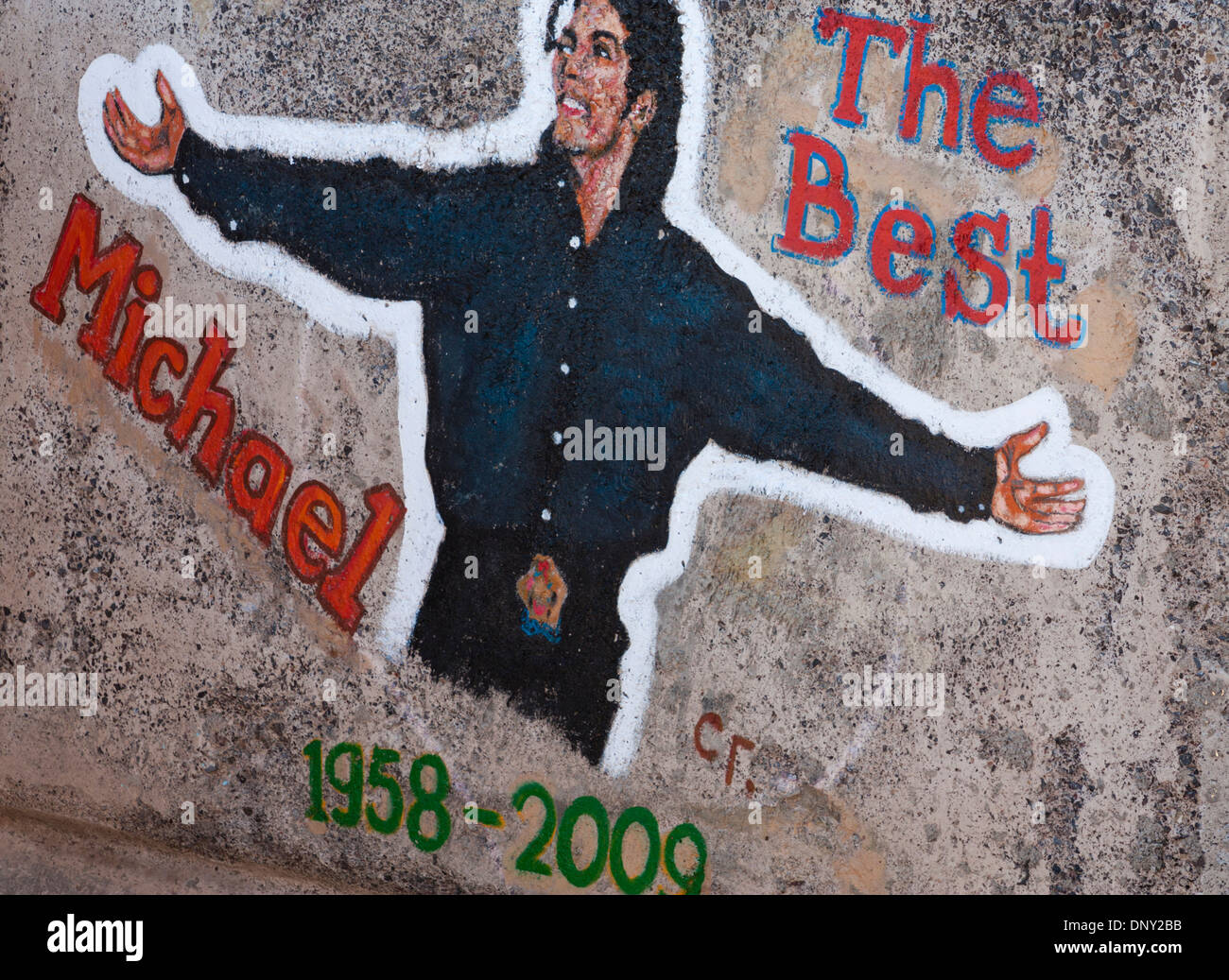 Michael Jackson painted on sea defence blocks in Santa Cruz on Tenerife Stock Photo