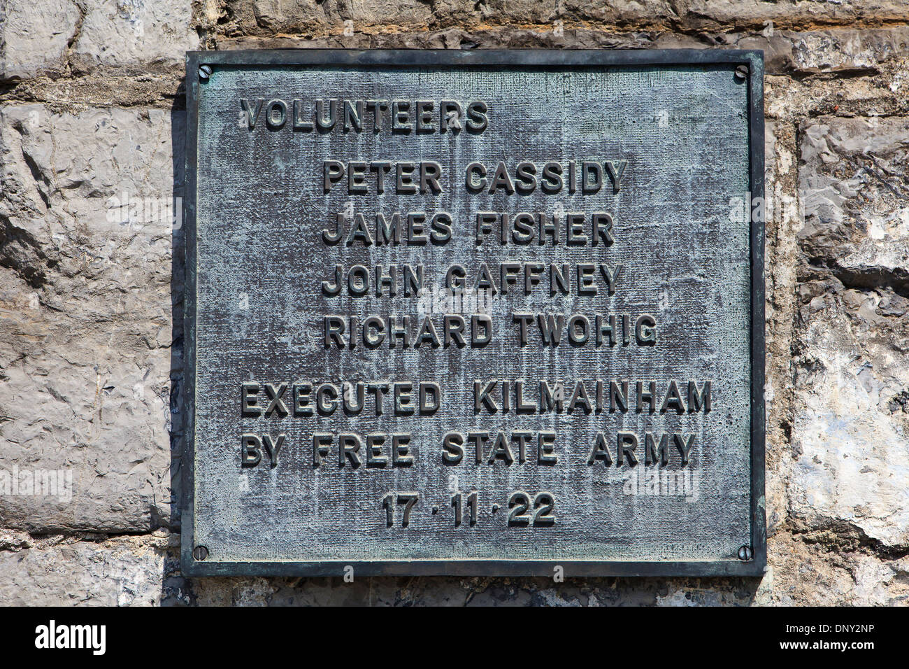 Plaque marking the volunteers that were executed by the Free State Army at Kilmainham Goal in Dublin, Ireland Stock Photo