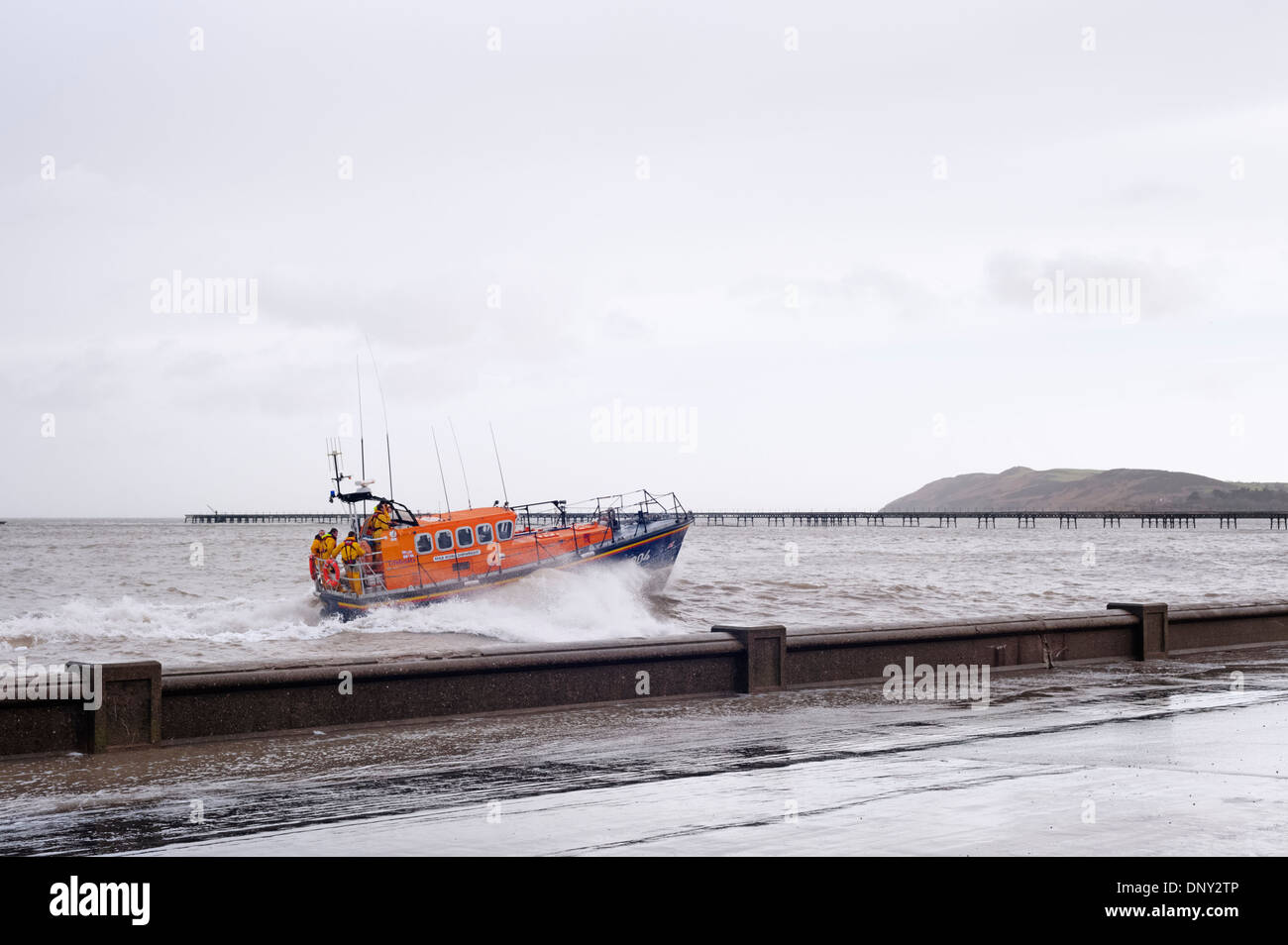 Ramsey, Isle of Man - RNLB Mersey-class relief Lifeboat Royal Shipwright at sea during an exceptionally high tide. Stock Photo