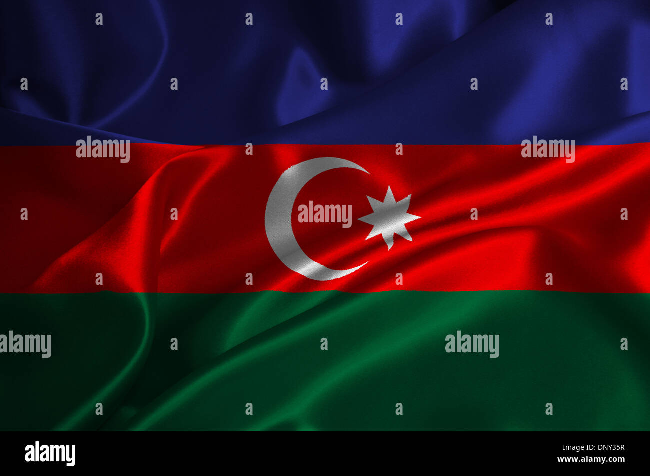 Azerbaijan flag on satin texture. Stock Photo