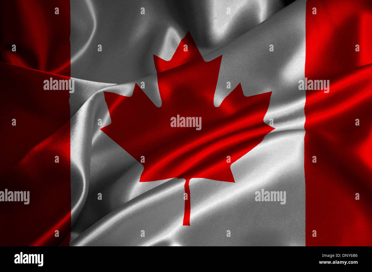 Canada flag on satin texture. Stock Photo